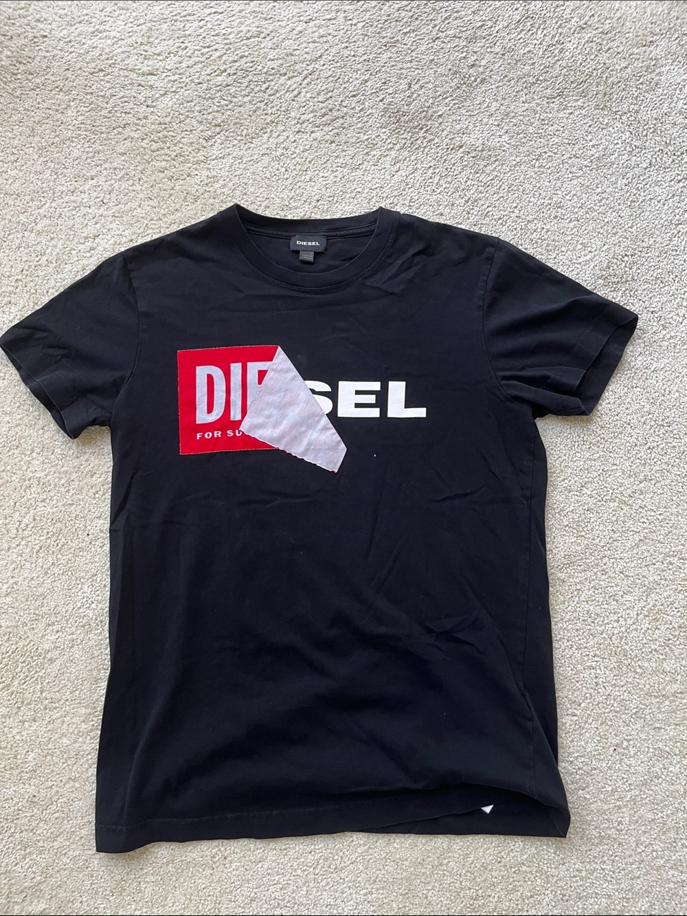 Diesel Black Short-Sleeve Logo Tee with Red Accent